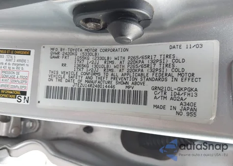 2004 Toyota 4Runner Sr5 Sport V6/Sr5 V6 из США, поврежденный, VIN JTEZU14R248014446